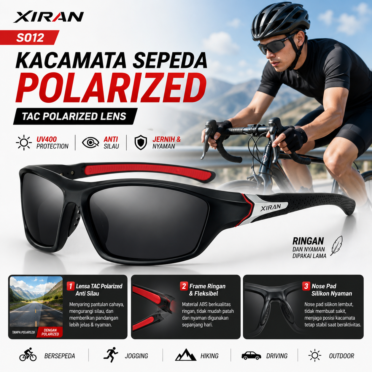 DOMURA Kacamata Sepeda TAC Polarized Outdoor Cycling Sunglasses - S012